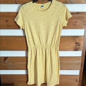 Old Navy Yellow & White Striped Midi Dress Size Large Tall Short Sleeve